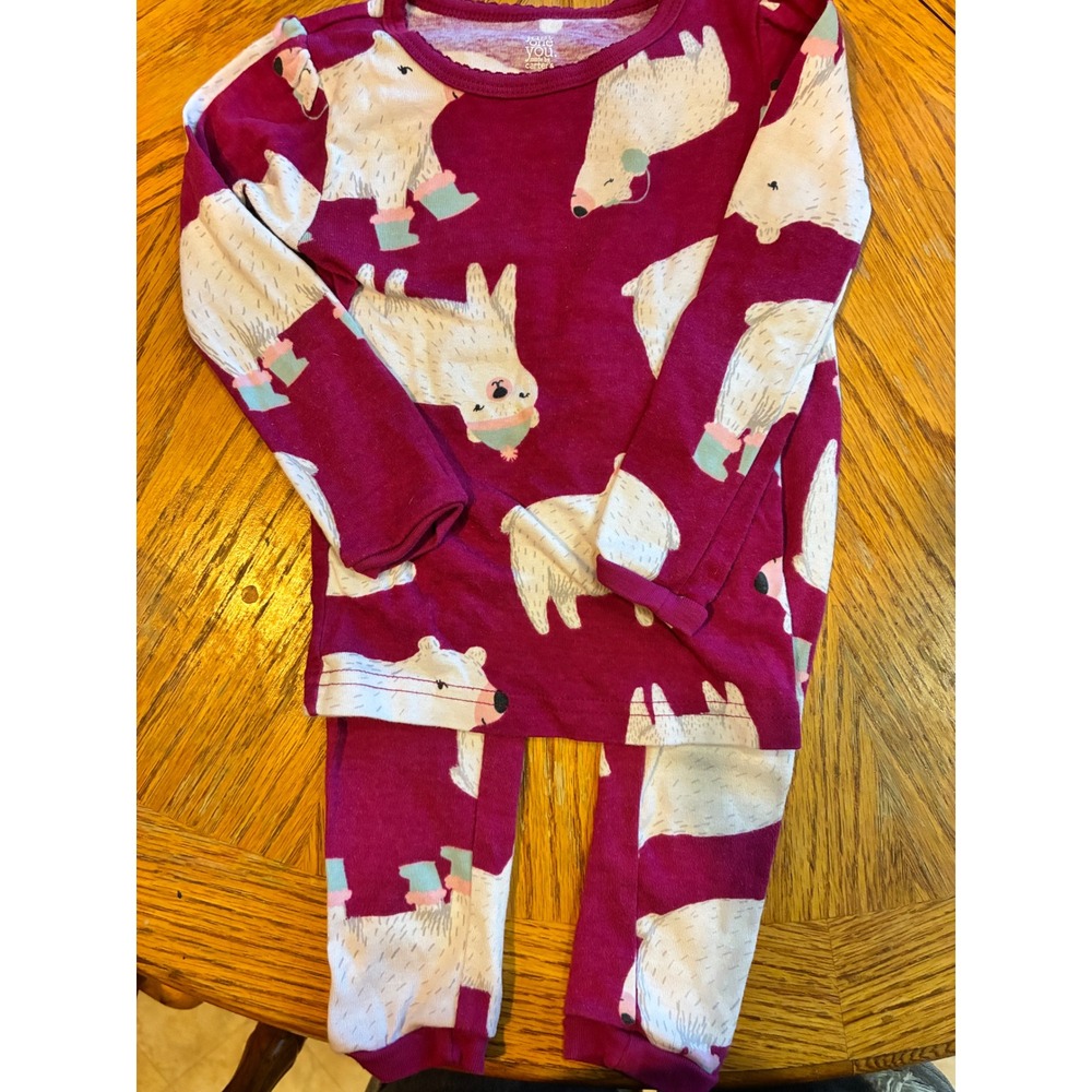 Just One You by Carters Toddler Girls 2T Polar Bear Pajama Set Pink Magenta 2pc